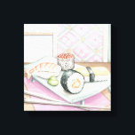 Plate of Assorted Sushi with Chopsticks Canvas Print<br><div class="desc">Megan Meagher painted this yummy plate of assorted sushi,  complete with a pair of chopsticks to help you enjoy the meal. You can almost taste this wonderful snack! Buy your print today!</div>