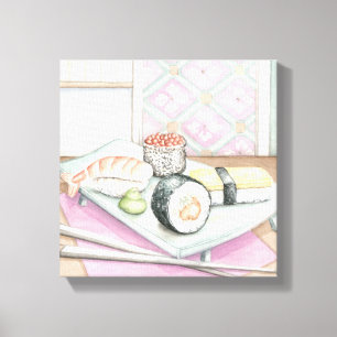 Plate of Assorted Sushi with Chopsticks Canvas Print