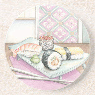 Plate of Assorted Sushi with Chopsticks Coaster