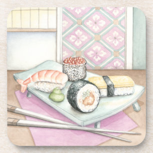 Plate of Assorted Sushi with Chopsticks Coaster