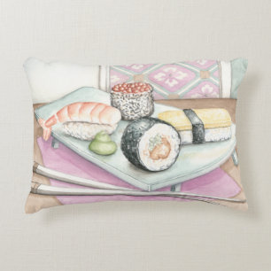 Plate of Assorted Sushi with Chopsticks Decorative Cushion