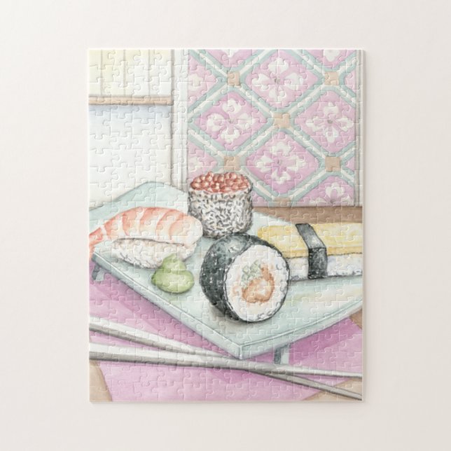 Plate of Assorted Sushi with Chopsticks Jigsaw Puzzle (Vertical)