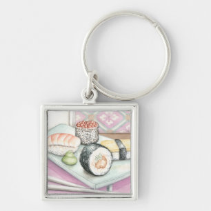 Plate of Assorted Sushi with Chopsticks Key Ring