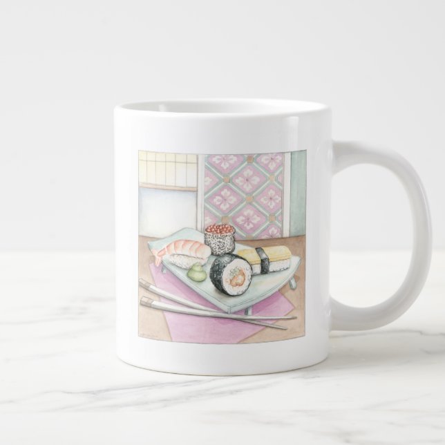 Plate of Assorted Sushi with Chopsticks Large Coffee Mug (Right)