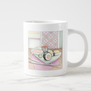 Plate of Assorted Sushi with Chopsticks Large Coffee Mug