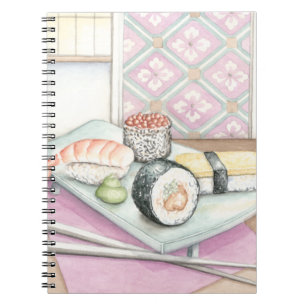 Plate of Assorted Sushi with Chopsticks Notebook
