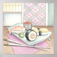 Plate of Assorted Sushi with Chopsticks