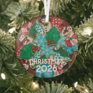 Plate of Decorated Cut-Out Christmas Sugar Cookies Glass Tree Decoration