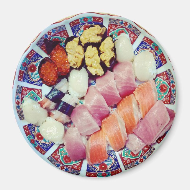 Plate of Delicious Sushi Refrigerator Magnet (Front)