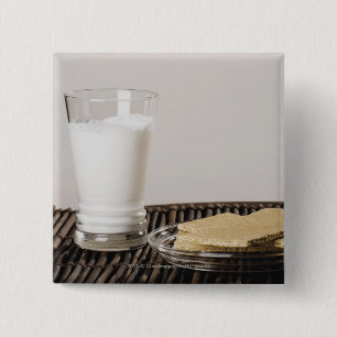 Plate of snacks with a glass of milk 15 cm square badge