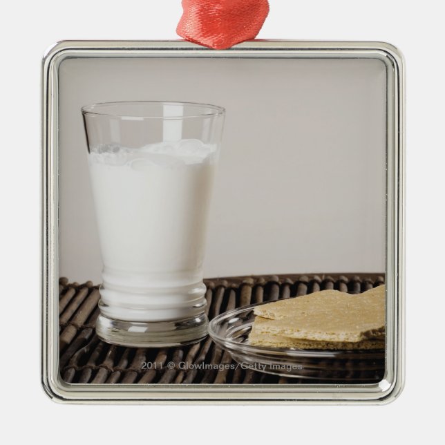 Plate of snacks with a glass of milk metal tree decoration (Front)