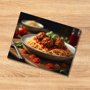 Plate of spaghetti and meatballs postcard