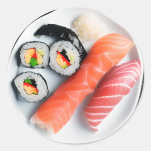 Plate of Sushi   Realistic Food  Classic Round Sticker