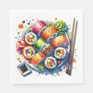 Plate of Sushi, Soy Sauce and Chopsticks Birthday Napkin