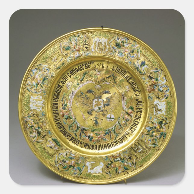 Plate owned by Tsar Alexei Mikhailovich Romanov Square Sticker (Front)