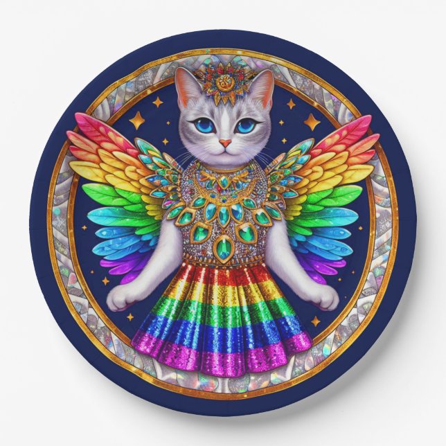 Plate | Rainbow Pride Cat Fairy Angel Party  (Front)
