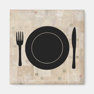 Plate Setting Fork Knife Spoon Vintage Stamps Magnet
