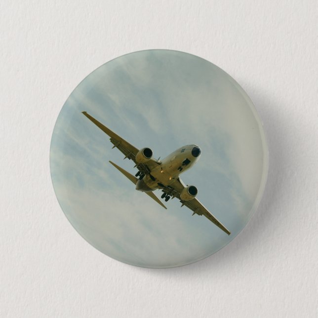 Plate with vintage airplane 6 cm round badge (Front)