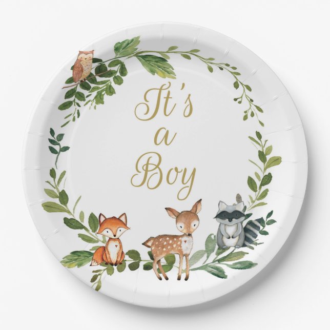 Plate Woodland baby shower, woodland animals baby  (Front)