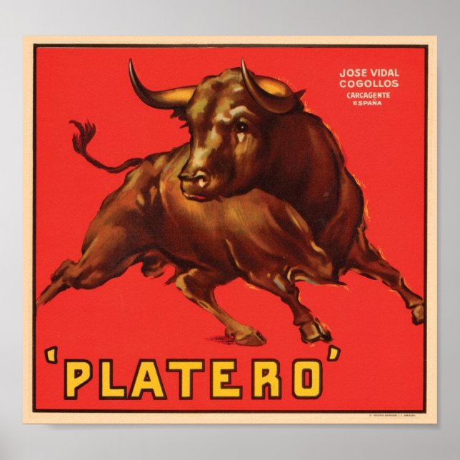 Platero Vintage Crate Label - Bull Poster (Front)