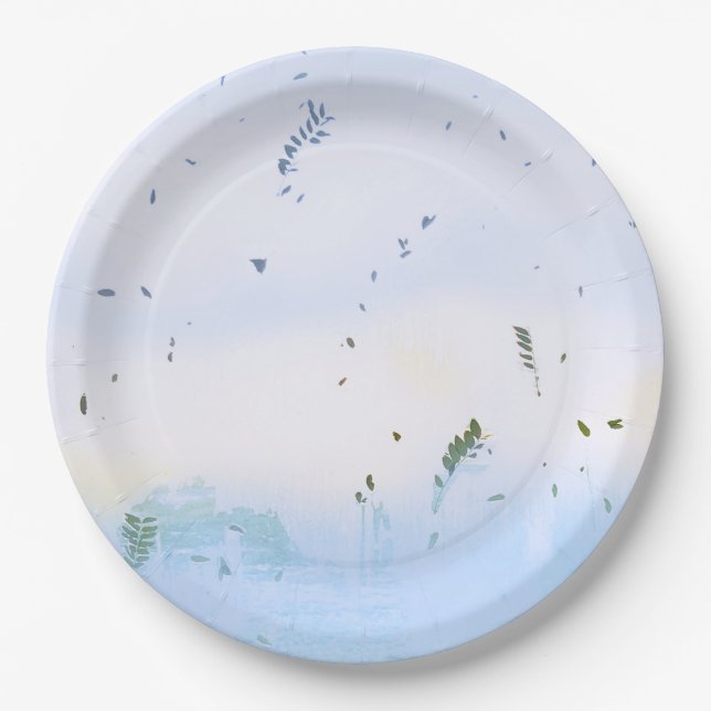 PLATES BOWLS blue green floral leaf IN PAPER (Front)