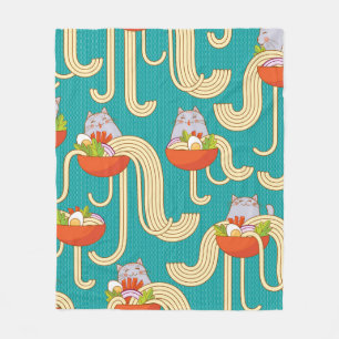 Plates of noodles and funny cats. Noodles with spi Fleece Blanket