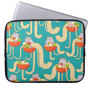 Plates of noodles and funny cats. Noodles with spi Laptop Sleeve