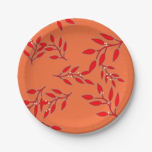 Plates with Berries and Leaves on Orange