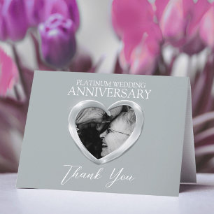 Platinum 70th Anniversary add your own photo heart Thank You Card