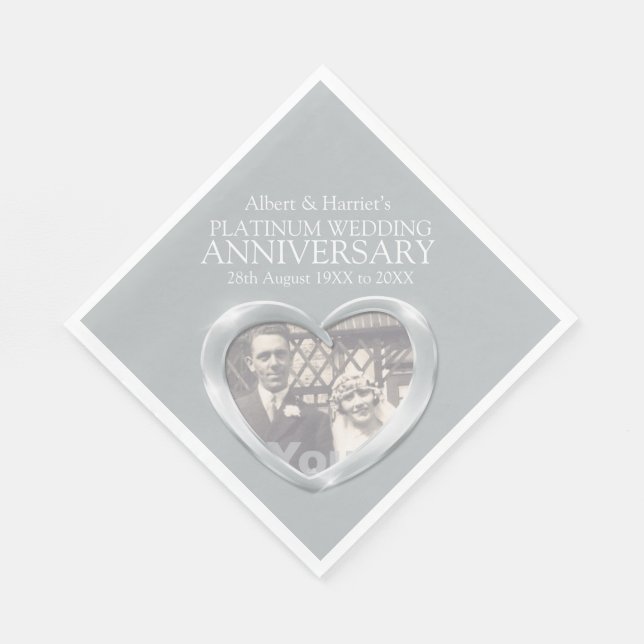 Platinum 70th anniversary heart photo napkins (Corner)