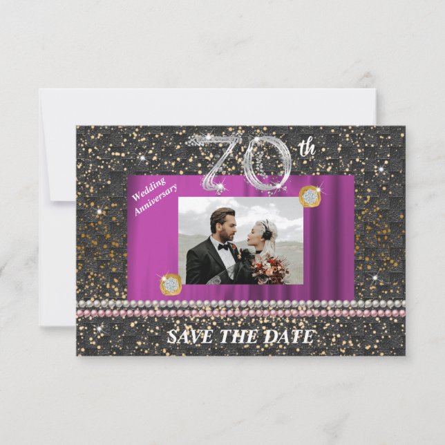 Platinum 70th Wedding Anniversary Black Woven Invitation (Front)