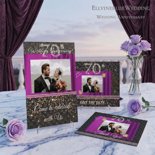 Platinum 70th Wedding Anniversary Black Woven Invitation