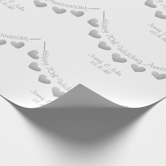 Platinum 70th wedding anniversary personalised wrapping paper (Corner)