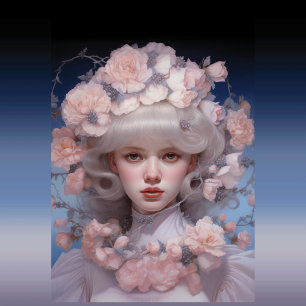 Platinum Beauty - A Woman's Portrait and Flowers Wrapping Paper Sheet