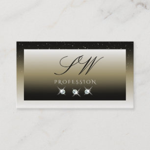 Platinum Beige Gradient Sparkle Diamonds Initials Business Card