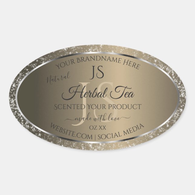 Platinum Beige with Glitter Initials Product Label (Front)