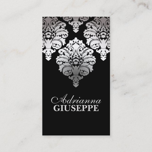 Platinum & Black Lush Damask Mummy Calling Card / (Front)
