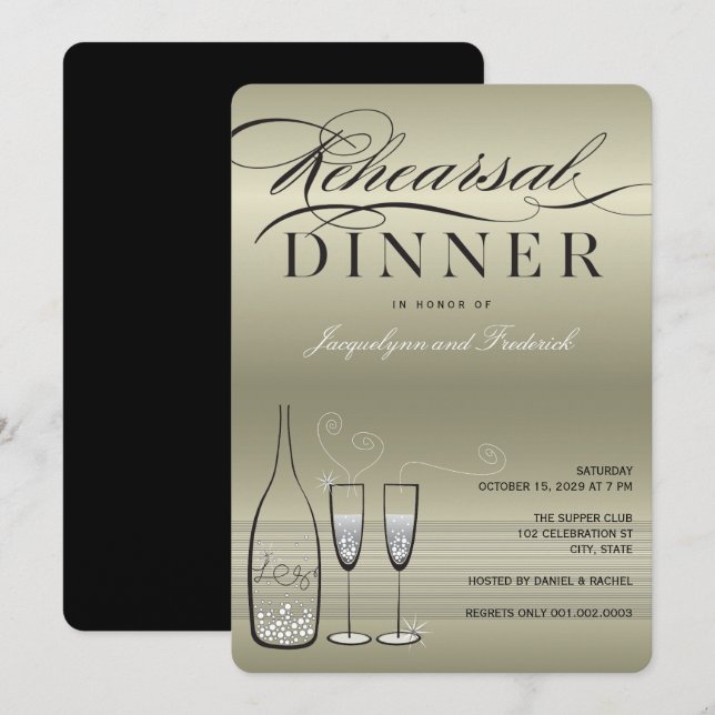 Platinum Champagne Rehearsal Dinner Party Invite (Front/Back)