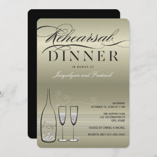 Platinum Champagne Rehearsal Dinner Party Invite