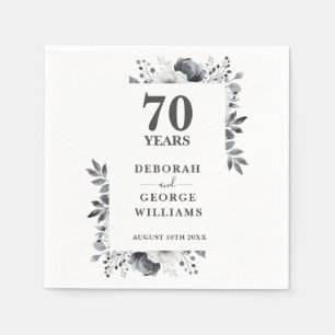 Platinum Elegant Floral 70th Wedding Anniversary Napkin