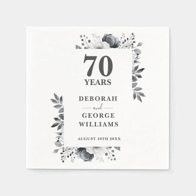 Platinum Elegant Floral 70th Wedding Anniversary  Napkin (Front)