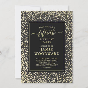 Platinum Glitter Black 50th Birthday Party  Invita Invitation