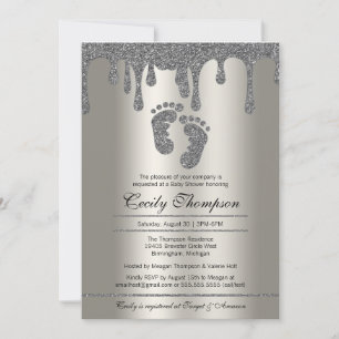 Platinum Glitter Drip Luxury Baby Feet Shower Invitation