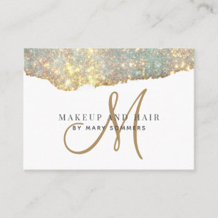 Platinum Glitter Gold Monogram Makeup Artist  Busi Business Card