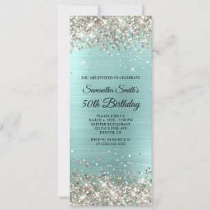 Platinum Glitter Pale Turquoise Foil 50th Birthday Invitation