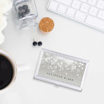 Platinum Glow | Personalised Business Card Holder<br><div class="desc">Elegant business card holder features your name and/or business name in classic black lettering on a silvery grey background adorned with a burst of white bokeh lights at the top.</div>