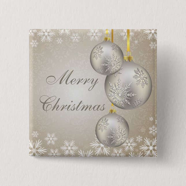 Platinum Gold Christmas Balls and Snow 15 Cm Square Badge (Front)