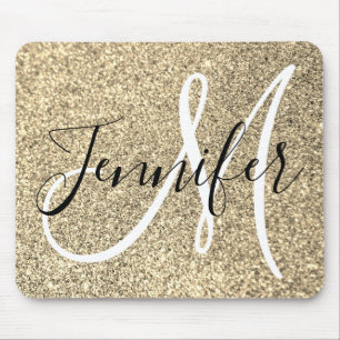 Platinum Gold Faux Glitter Personalised Monogram Mouse Mat