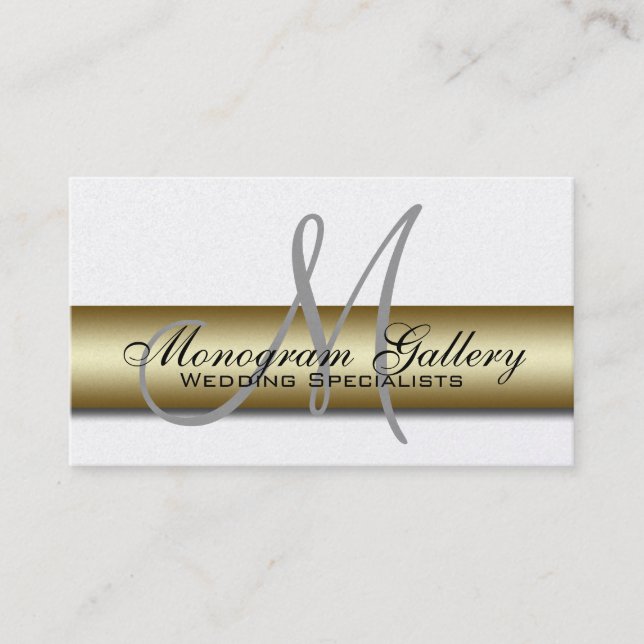 Platinum Gold Monogram Printed Business Card (Front)