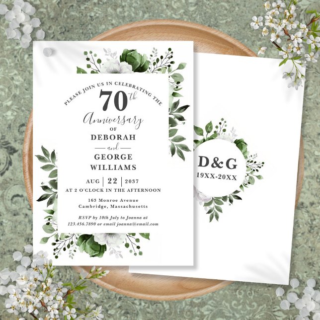 Platinum Greenery 70th Wedding Anniversary  Invitation (Platinum Greenery 70th Wedding Anniversary Invitation)